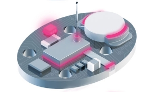 An exploded diagram of a medical wearable device and the areas Dymax adhesive is used to assemble interior components.